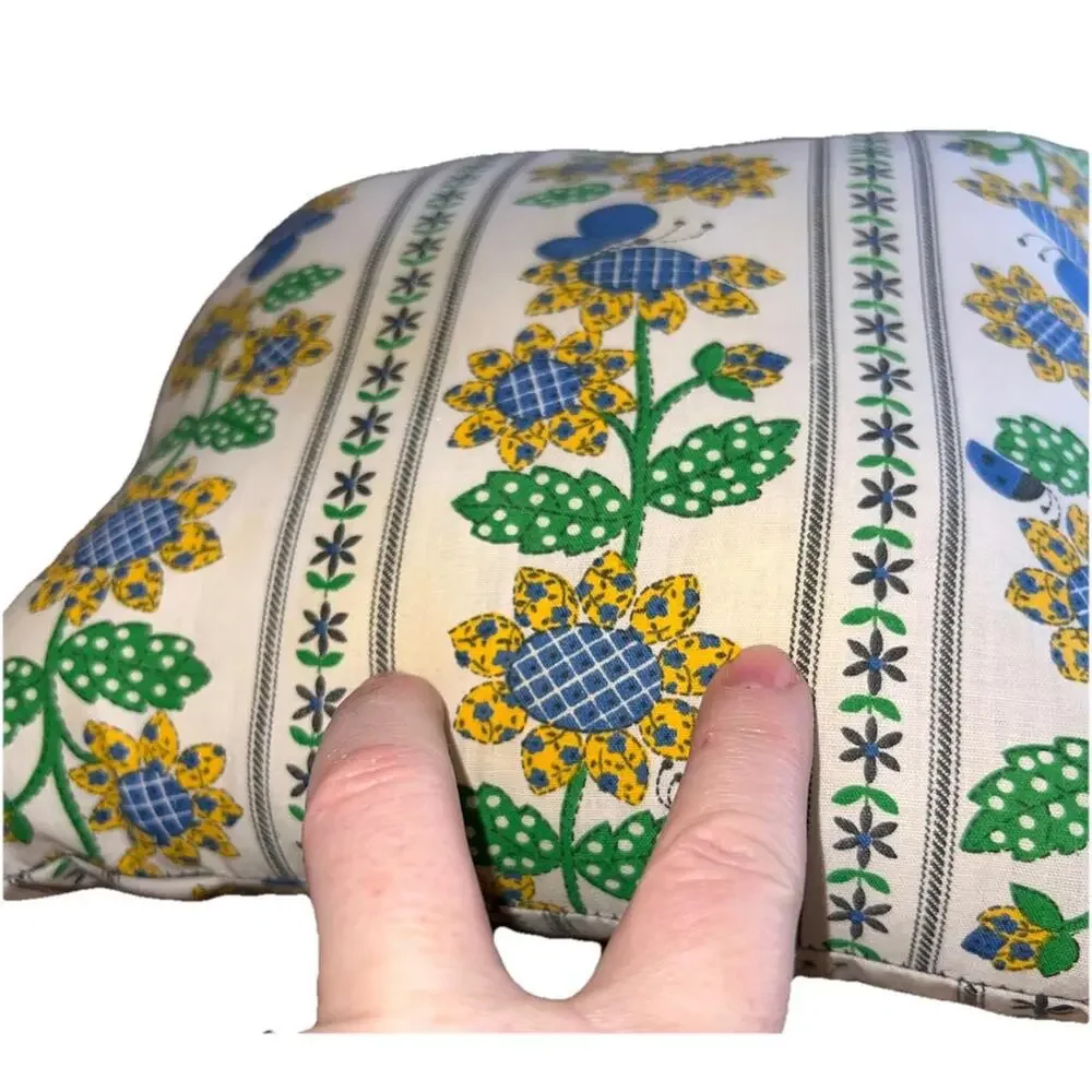 Handmade Pillow with VTG 1960's‎ Sunflower and Butterfly Cotton 10x10.5